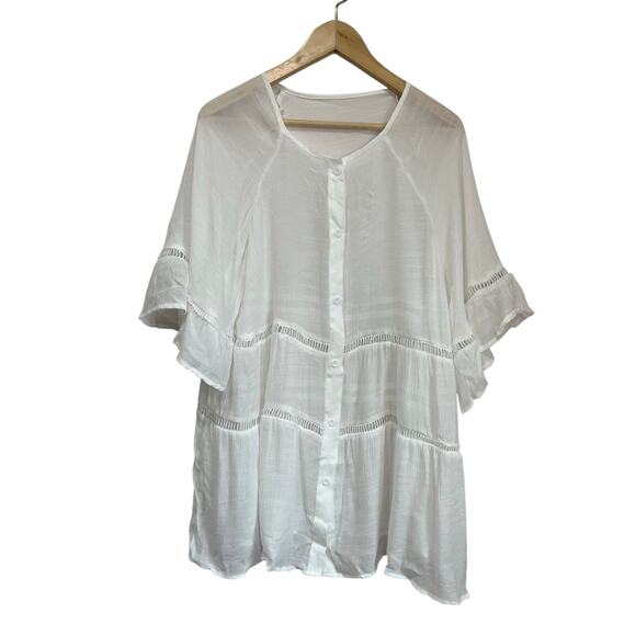 Cupshe White Ladder Cutout Tiered Cover Up Beach Shirt Dress Size M Resort - Picture 2 of 9
